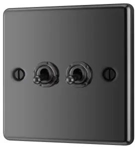 GoodHome 20A 2 way 2 gang Toggle switch Gloss Black Nickel effect