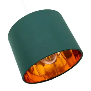 Modern Forest Green Cotton Fabric Small 8 Lamp Shade with Shiny Copper Inner