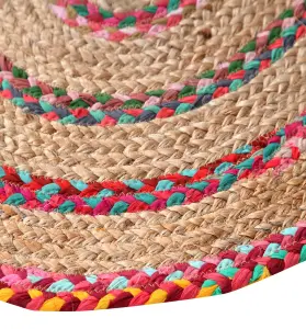 FIESTA Round Rug Jute Hand Woven with Recycled Fabric / 60 cm Diameter