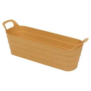 URBNLIVING 44cm Width Herb Pots with Handles Plastic Flexi Planter Yellow Flower Box Recycled Troughs