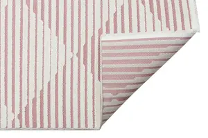 Pink Outdoor Rug, Geometric Striped Stain-Resistant Rug For Patio Decks, 3mm Modern Outdoor Area Rug-190cm X 290cm