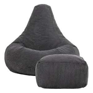 icon Dalton Corduroy Bean Bag Chair & Pouffe Charcoal Grey Recliner Bean Bags