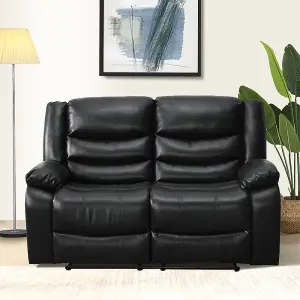 Sorreno Bonded Leather Recliner 2 Seater Sofa In Black