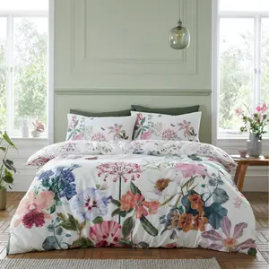 Anhthu Cotton Floral Duvet Cover Set with Pillowcases White/Blue/Pink / Super King Duvet Cover + 2 Standard Pillowcases