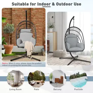 Costway Swing Hanging Egg Chair W/ Stand Hammock Chair W/ Soft Cushion Garden Patio Seat