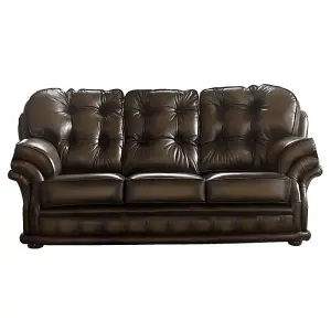 Chesterfield 3 Seater Antique Brown Leather Sofa Bespoke In Knightsbridge Style