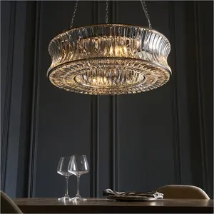 Hanging Ceiling Pendant Light - Bright Nickel Plate With Crystal And Clear Glass - 6 X 6W LED E14