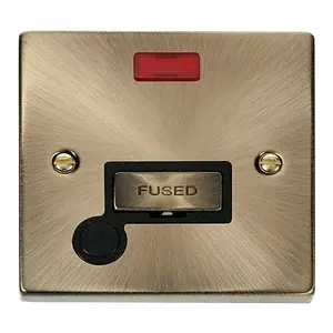 Antique Brass 13A Fused Ingot Connection Unit With Neon With Flex - Black Trim - SE Home