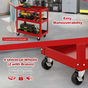 Costway 3-Layer Service Utility Cart Rolling Tool Cart w/ 2 Lockable Universal Wheels