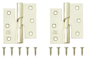 Brass-plated Metal Left Butt Door hinge N162 (L)75mm (W)75mm, Pack of 2