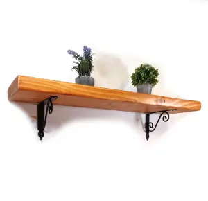 Wooden Shelf with Bracket WOZ 190x140mm Black 225mm Light Oak Length of 240cm