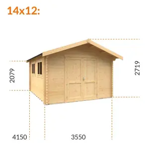 14ft x 12ft (4150mm x 3550mm) Horsforth "The Saint Paul Plus" 44mm Log Cabin With 2 Opening Windows