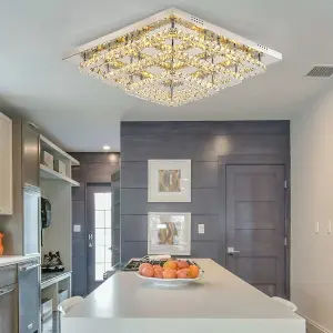 3 Lamp Square Layered Large Size Glamourous Crystal Chandeliers LED Ceiling Light 60cm Dimmable