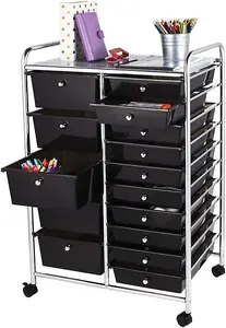 Storage Trolley On Wheels Black 15 Drawer For Salon, Beauty Make Up, Home Office Organiser