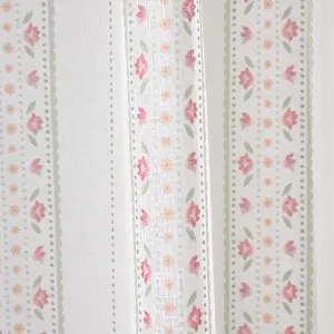 Catherine Lansfield Floral Stripe 55x72 Inch Slot Top Voile Curtain Panel White