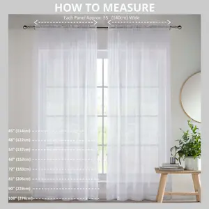 Sheer White Plain Woven Voile Slot Top Curtain Panel Pair (55x81") 145x206m