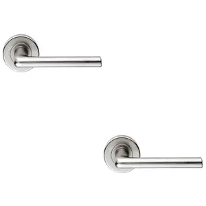 2 PACK - PAIR Rounded Straight Bar Door Handle Concealed Fix Round Rose Satin Chrome