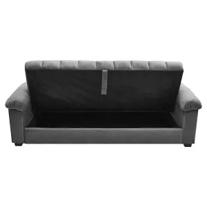 Grey 3 Seat Sofa Bed Velvet Upholstered Couch Sofabed Convertible Sleeper