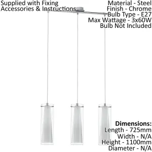 Pendant Ceiling Light Chrome Shade Clear White Glass Glass Opal Matt Bulb E27 3x60W