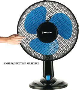 Belaco 12" Desk Fan - Table Fan -  Blue / Black