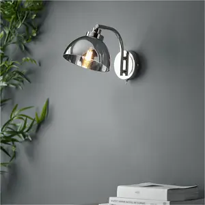 Indoor Bright Nickel Plate Wall Light - Mirrored Glass Shade - Dimmable 7W LED E14