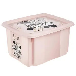 Keeeper Set of 2 Minnie Mouse Turn Around Stackable Box 24 Litre with Lid - Nordic Pink