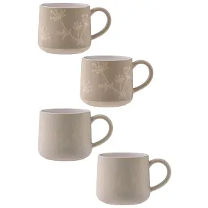 Mason Cash Set of 2 Botanical Stone Gypsophila Mug & Set of 2 Botanical Grey Olive Leaf Mug