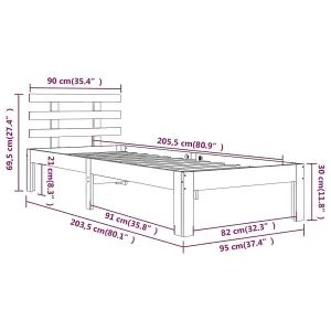 vidaXL Bed Frame White Solid Wood 90x200 cm