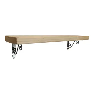 Solid Wood Handmade Rustical Shelf Unprimed 145mm 6 inch with Silver Metal Bracket WOZ Length of 180cm