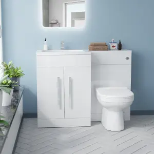 Nes Home 1100mm Left Hand Vanity Sink Basin Unit Back to Wall WC Toilet Bathroom Suite Debra