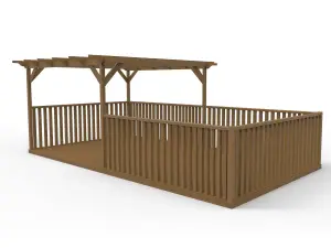 Rectangular pergola and decking kit with balustrade V.12, 3.6m x 4.8m, Rustic brown finish