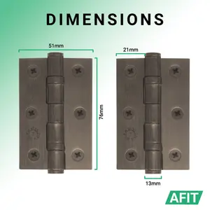 AFIT Dark Bronze Door Hinges - 3 Inch / 76mm  Internal Fire Door Hinges - 5 Pairs