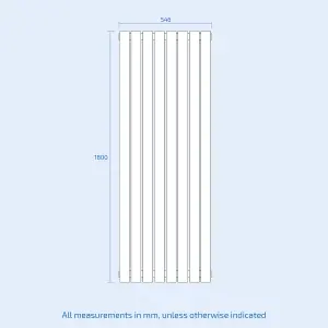 Nes Home 1800 X 546 mm Modern Central Connection Vertical Flat Panel Black Designer Radiator