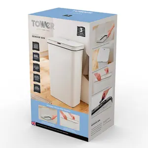 Tower T838005 Sensor Bin with Retainer Ring, Battery-Operated, 50L White