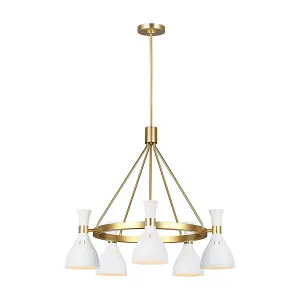 Elstead Joan 5 Light Chandelier, Matt White, Matt White , Burnished Brass, E27