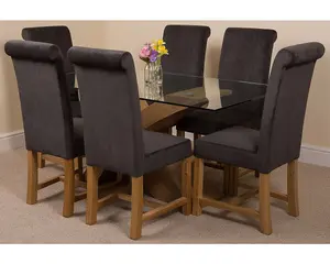 Valencia 160 cm x 90 cm Glass Dining Table and 6 Chairs Dining Set with Washington Black Fabric Chairs