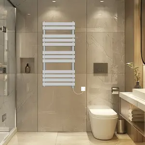 Rinse Bathrooms Electric Flat Panel Heated Towel Rail Chrome Bathroom Ladder Radiator Warmer 1200x600mm 600W