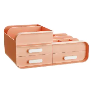 Pink 3 Drawers Multifunctional Plastic Makeup Storage Desk Organizer for Stationery Marker Pens