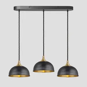 Industville Chelsea Dome 3 Wire Oval Cluster Lights, 8 inch, Pewter & Brass, Brass holder