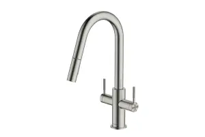 Clearwater Topaz J Spout Pull Out With Twin Spray Kitchen Brushed Nickel - TOP30BN