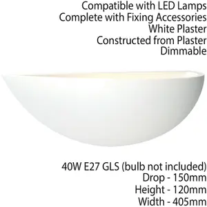 Dimmable LED Wall Light Primed White (ready to paint) Up Lighting Bowl Fitting