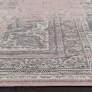 Blush Pink Grey Traditional Patchwork Living Room Rug 160x230cm