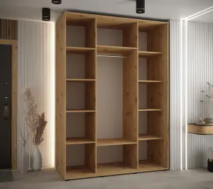 3-Door Scandinavian-Inspired Sliding Wardrobe in Oak Artisan W180cmH205cmD60cm with Premium Storage Solutions