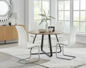 Furniturebox UK Santorini Brown Round Round Dining Table And 4 White Murano Chairs