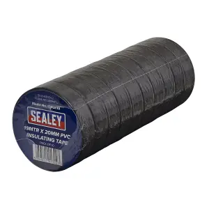 Sealey PVC Insulating Tape Electrical PVC 19mm x 20M Black Pack of 10 ITBLK10