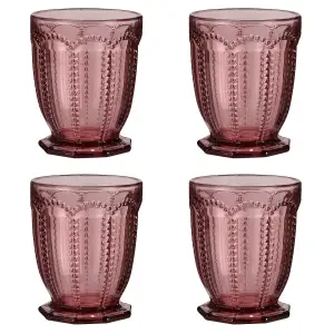 Set of 4 Vintage Luxury Purple Embossed Short Drinking Glass Whiskey Glass Tumblers 290ml