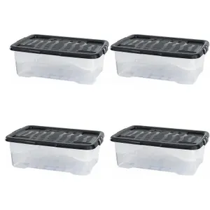 1 x 30 Litres Clear Transparent Base Curve Storage Container With Black Lids For Home & Office