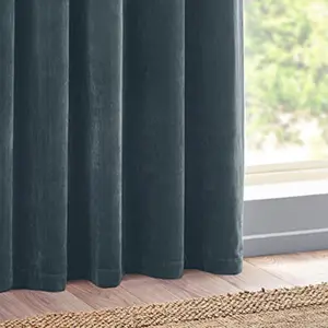 Yard Heavy Chenille Velvet Eyelet Curtains, Marine Blue