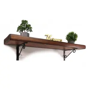 Wooden Rustic Shelf with Bracket WOP Black 220mm 9 inches Dark Oak Length of 100cm