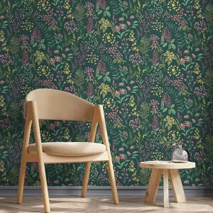 Rural Paradise Floral Sprig Wallpaper Teal/Pink Holden 13660